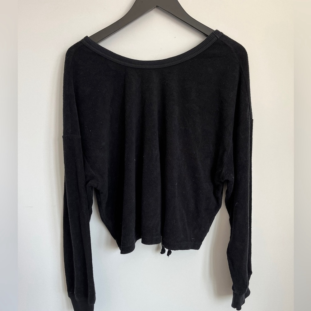 Aerie Black Terry Cloth Sweatshirt with Cinched Back/Front Size Medium - Picture 6 of 11